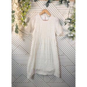 ANTOINETTE Women's Eyelet Short Sleeve Midi Dress Boho Cottagecore Size Small